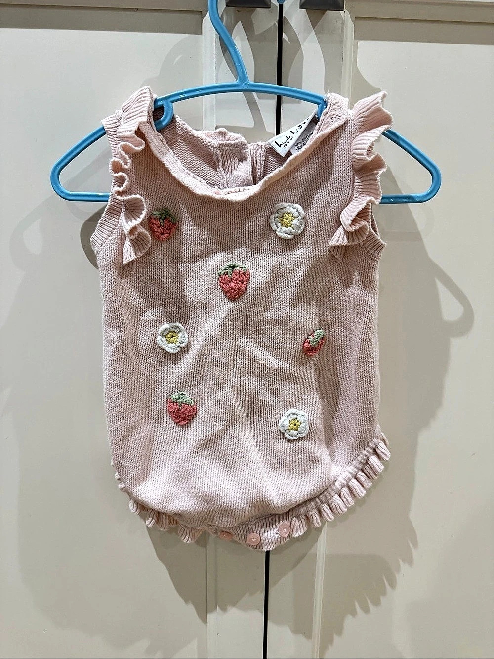 Nicole miller Pink Floral Ruffle Knit romper Size 3/6M